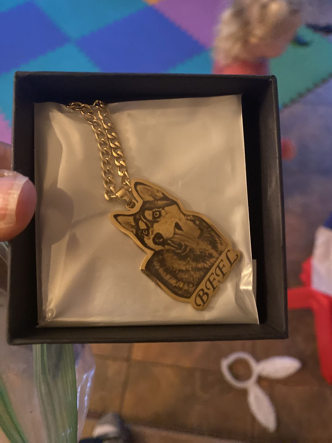 Customer photo review of Custom Photo Engraved Pet Necklace