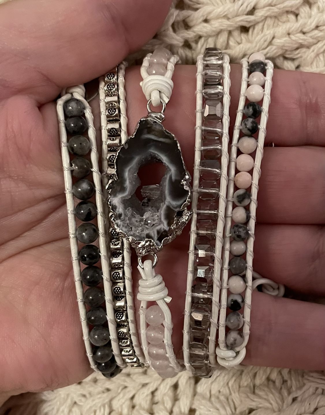 Customer photo review of Magical White Labradorite & Druzy Bracelet