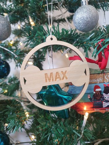 Customer photo review of Dog Bone Christmas Bauble