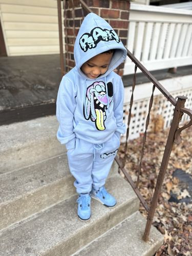 Customer photo review of Space Teddy RAW Drip White Chenille Hoodie and Jogger Set
