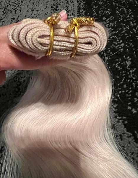 Customer photo review of Moresoo Human Hair Bundles Sew In Virgin Pu Weft Seamless Hair White Blonde (#1000)