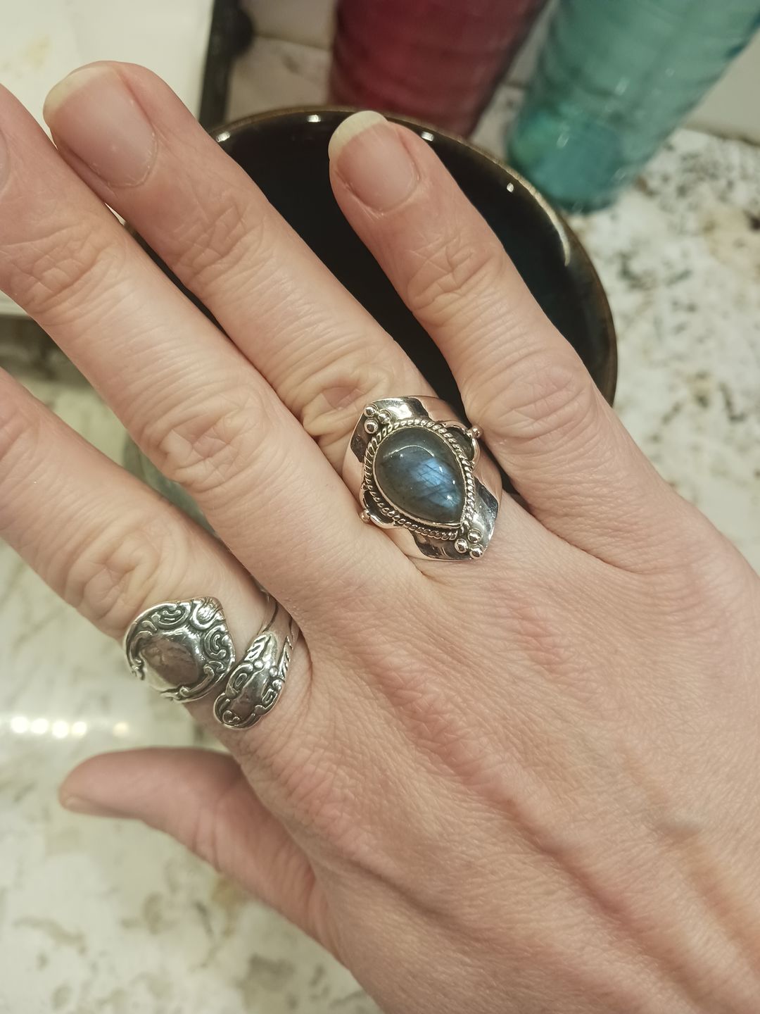 Customer photo review of Teardrop Labradorite Ring Sterling Silver
