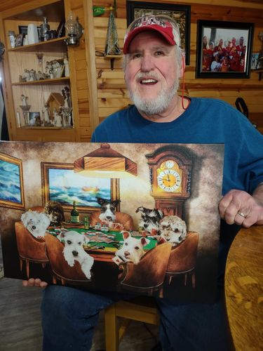 Customer photo review of 'The Poker Players' Personalized 7 Pet Canvas
