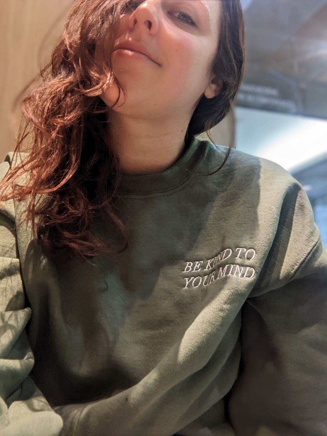 Customer photo review of Be Kind To Your Mind Embroidered Sweatshirt