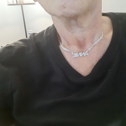 Customer photo review of Block Mini Name Necklace with Cuban Chain