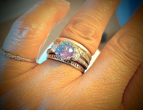Customer photo review of 3-Stone Kaleidoscope Purple Aqua CZ Ring in Sterling Silver