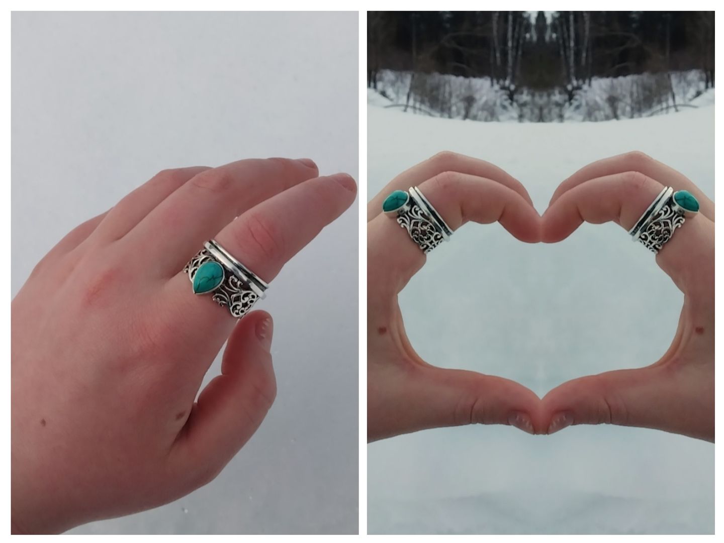 Customer photo review of Sterling Silver Spinner Teardrop Turquoise Ring