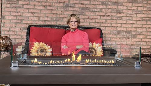 Customer photo review of 50" Rectangular Outdoor Propane Gas Fire Pit Table in Brown