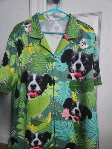 Customer photo review of Custom Hawaiian Shirt (Leafy Green: 1-4 Pets)