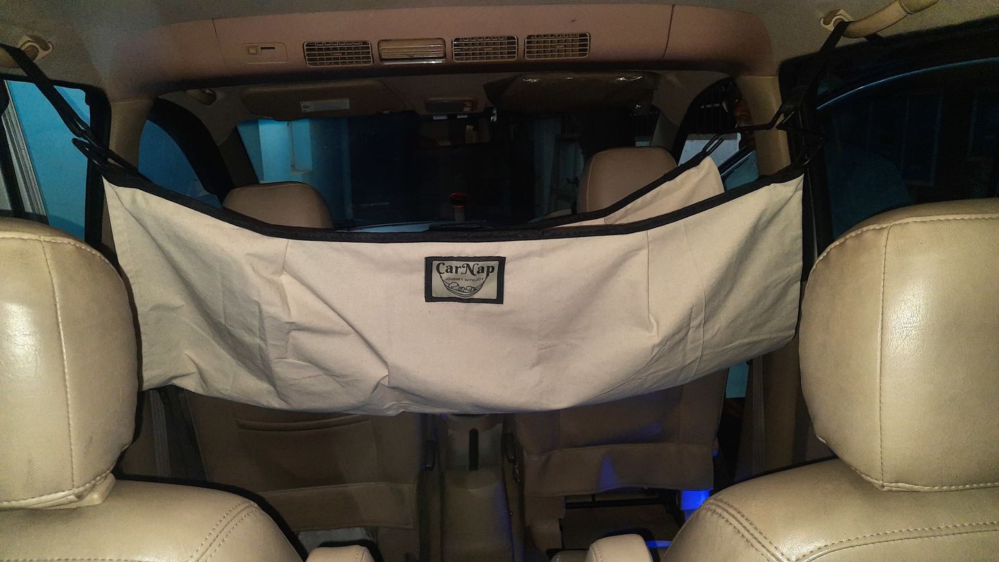 Customer photo review of CarNap - Portable Car Hammock for 0 to 2.5 year baby | with Adjustble Belt, Hammock Cloth, Hangers and Carry Bag