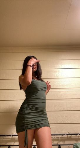 Customer photo review of Meg Mini Dress (OLIVE)