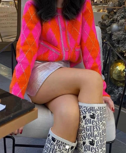 Customer photo review of Pink & Orange Argyle Cardigan