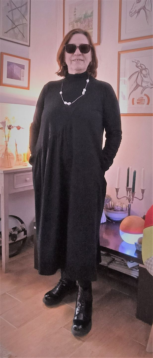 Customer photo review of Plus Size - Solid Color Draped High Neckline Dress