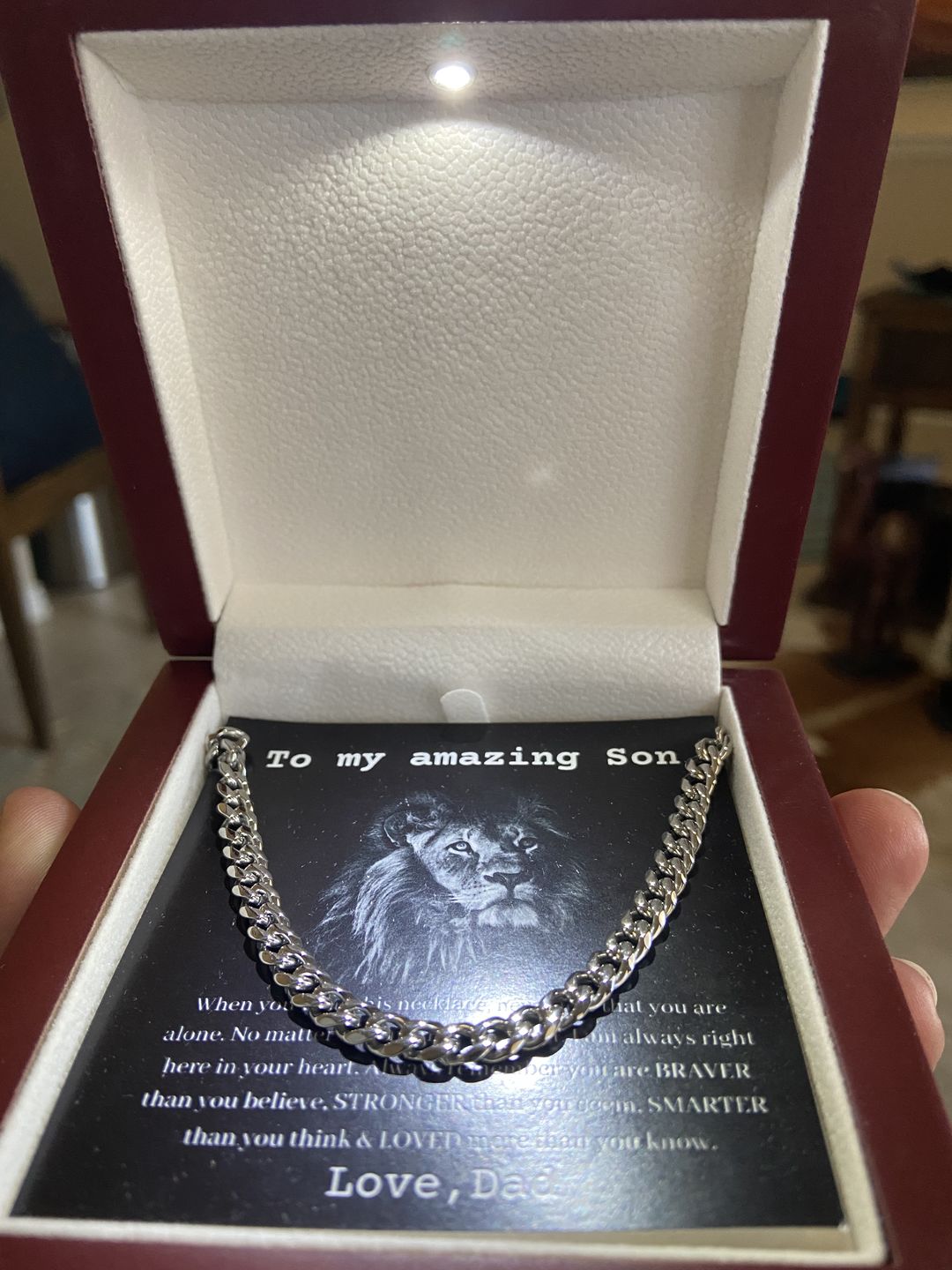 Customer photo review of [Almost Sold Out] To My Amazing Son - Love Dad - Cuban Link Chain Necklace