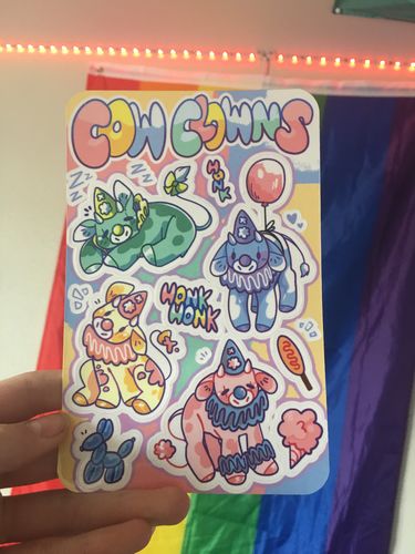 Customer photo review of Cow Clown Sticker Sheet