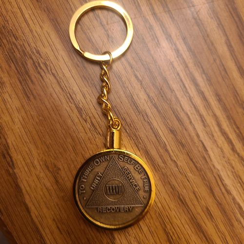 Customer photo review of 34mm Standard Size AA Medallion Keychain - Tri-Plate Chip/Coin/Token Holder - Gold