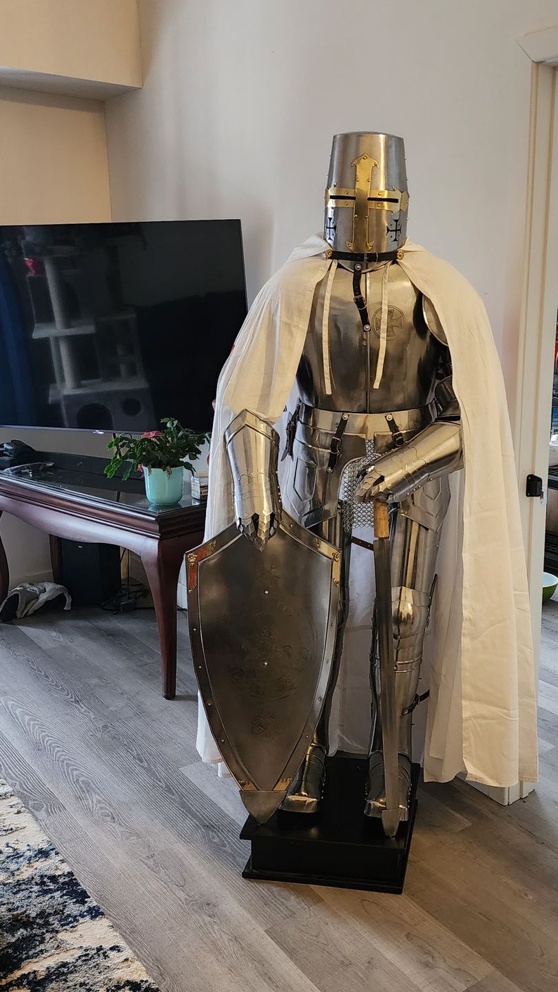 Customer photo review of Medieval Knights Templar Armor Suit, Full Steel Templar body Suit fully Wearable.