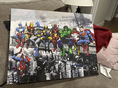 Customer photo review of Superheroes Lunch Atop A Skyscraper - Paint by Numbers Kit