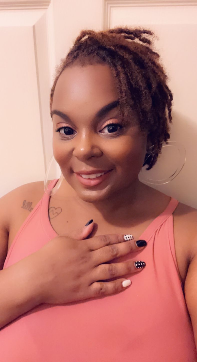 Customer photo review of "Basics Never Basic" Lucite Abstract Stud - Hoop