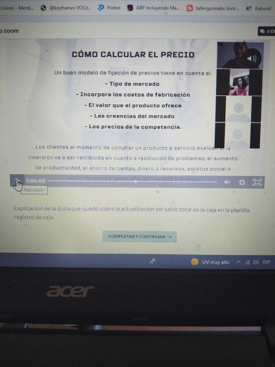 Customer photo review of Taller de costos