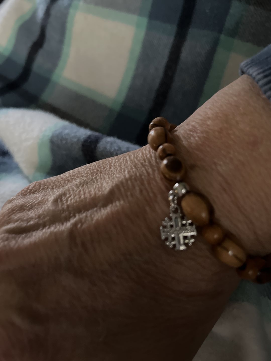 Customer photo review of Olive Wood Beads Bracelet with Pendant - Holy Land Bracelets
