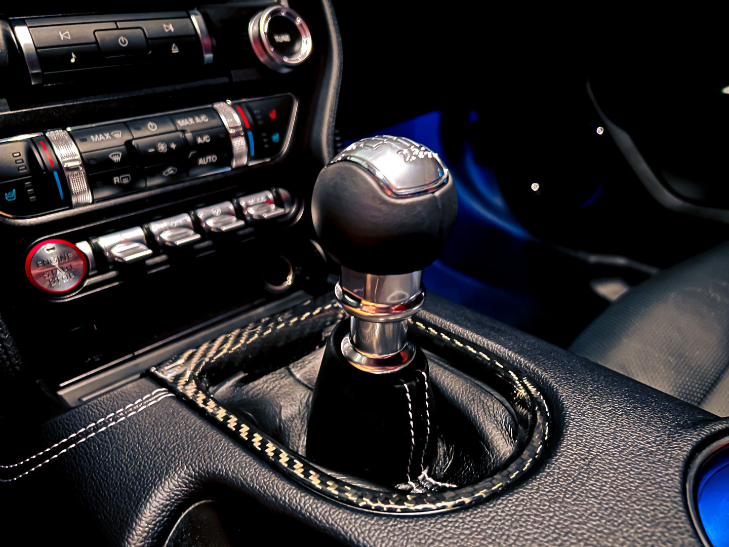 Customer photo review of Carbon Fiber Shift Bezel Cover For Ford Mustang 2015-2023