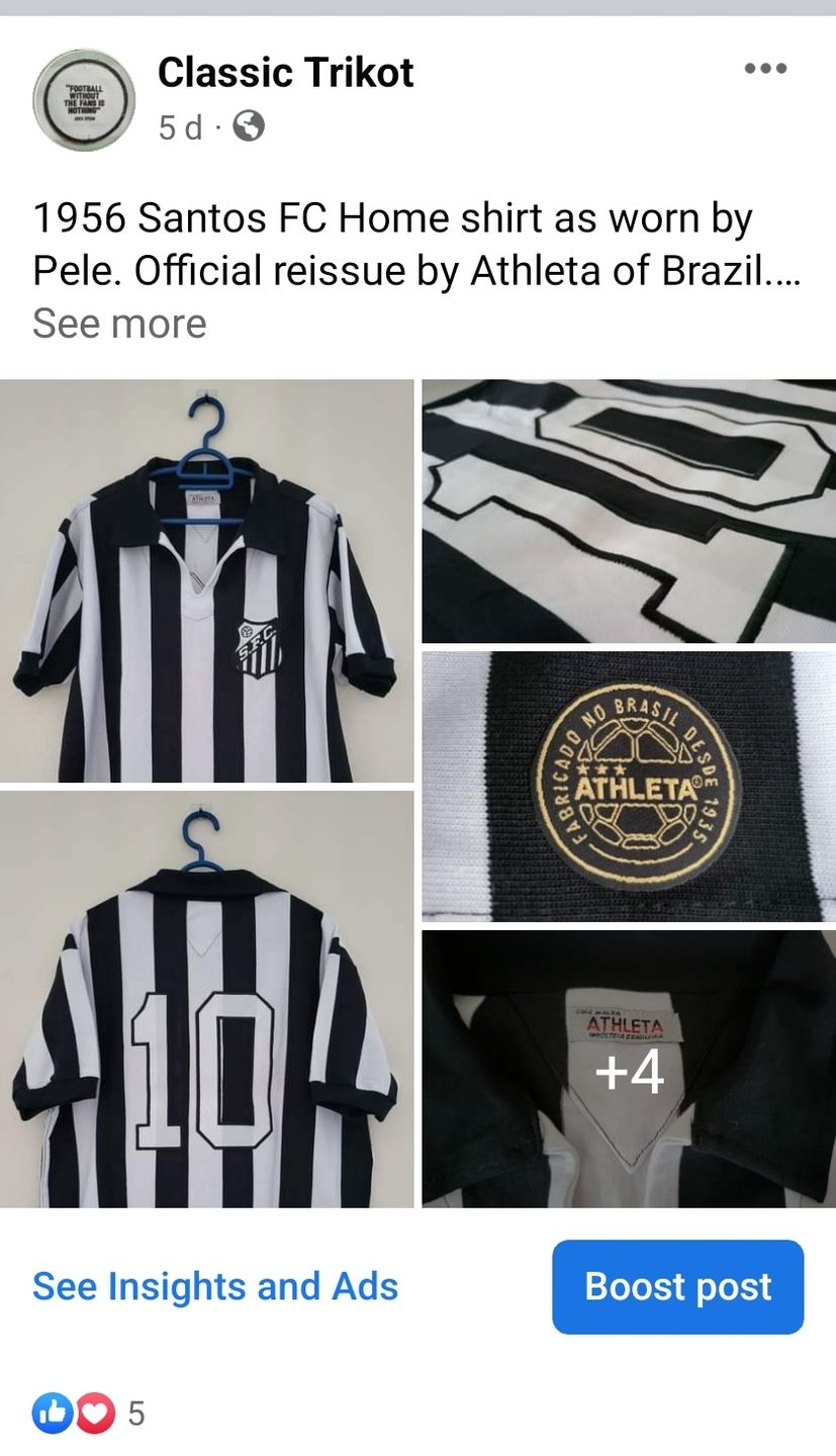 Customer photo review of Pele Santos Soccer Team Jersey striped 1956 - Retro Official Athleta 100% authentic