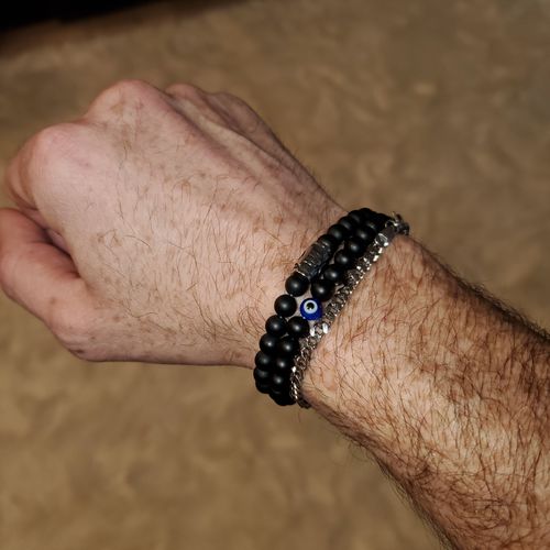 Customer photo review of Evil Eye 6mm Matte Black Onyx Bead Bracelet