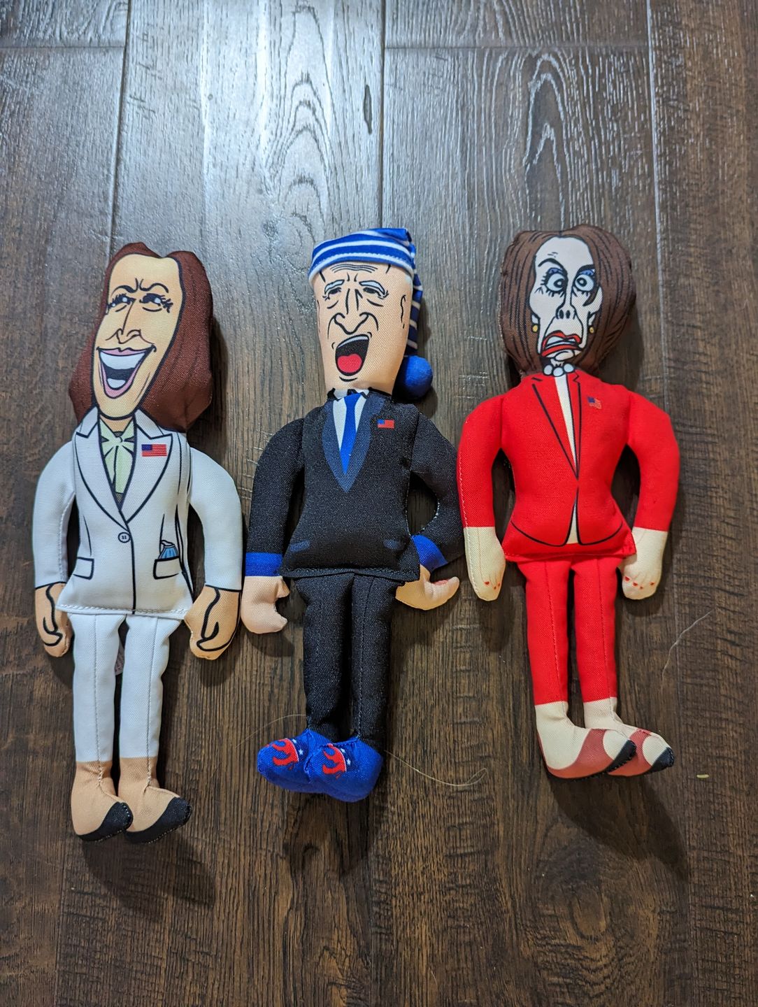 Customer photo review of Joe Biden Kamala Harris & Nancy Pelosi Starter Pack Tough Plush Dog Chew Toys with Squeakers - Official Republican Dogs