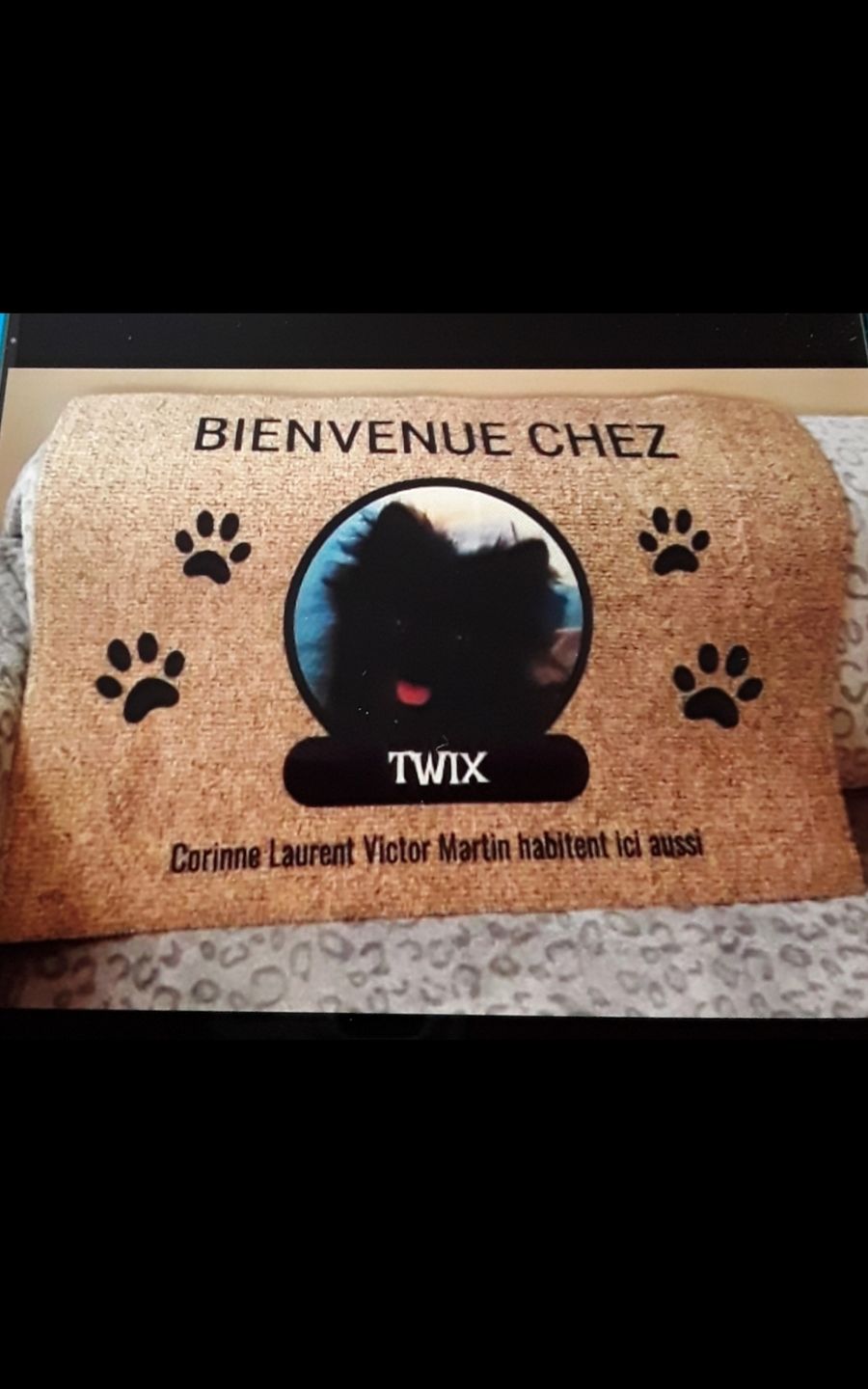 Customer photo review of Photo avec porte-nom - Paillasson personnalisé