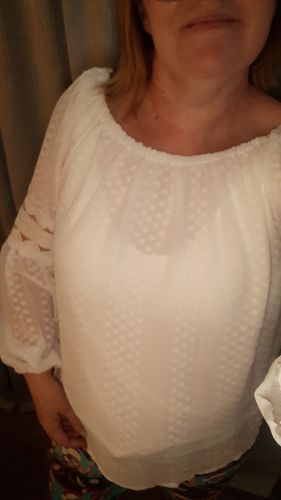 Customer photo review of Leah | Detailed Off The Shoulder Top in White