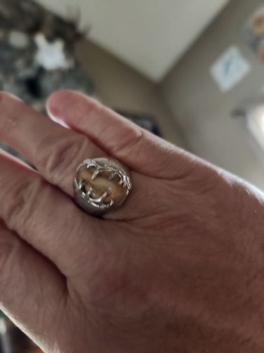 Customer photo review of Twin Peaks Elk Ivory Sterling Silver Mens Ring