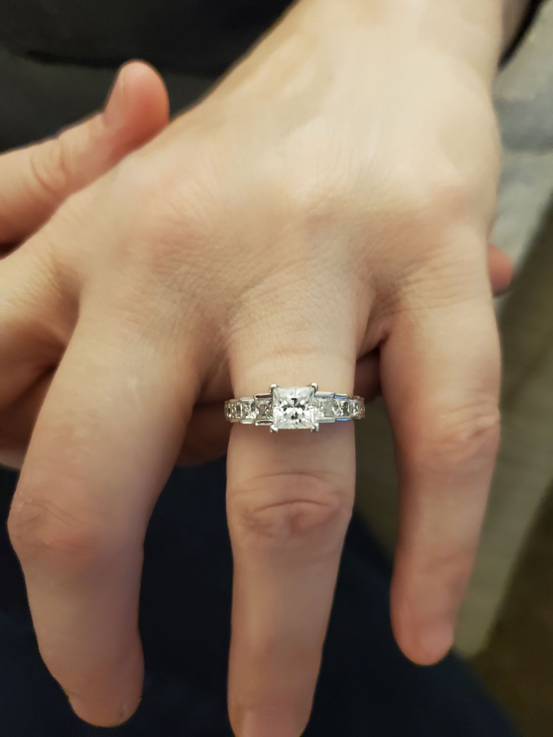 Customer photo review of Princess Cut Moissanite Channel Set Engagement Ring
