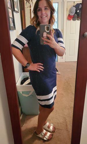 Customer photo review of Brigitte Brianna Varsity Dress