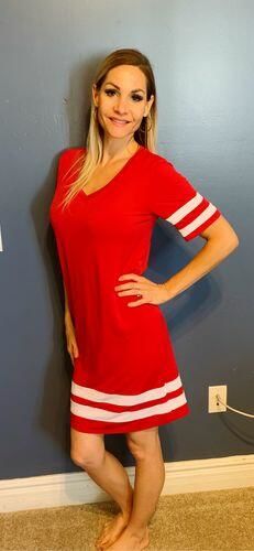 Customer photo review of Brigitte Brianna Varsity Dress