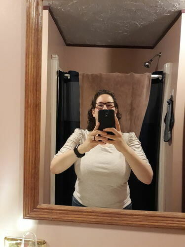 Customer photo review of Brigitte Brianna Ruched Sleeve Top