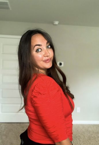 Customer photo review of Brigitte Brianna Ruched Sleeve Top