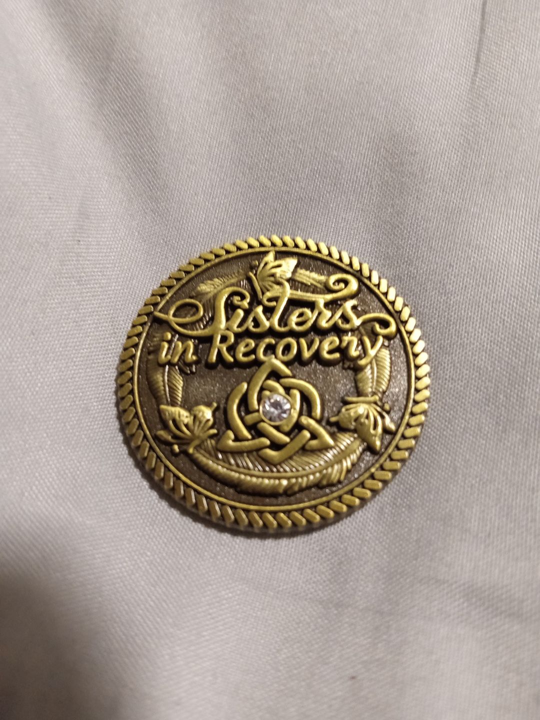 Customer photo review of Sisters in Recovery Specialty AA/NA Medallion - Bronze with Crystal