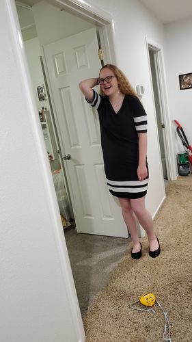 Customer photo review of Brigitte Brianna Varsity Dress