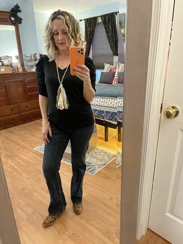 Customer photo review of Brigitte Brianna Ruched Sleeve Top