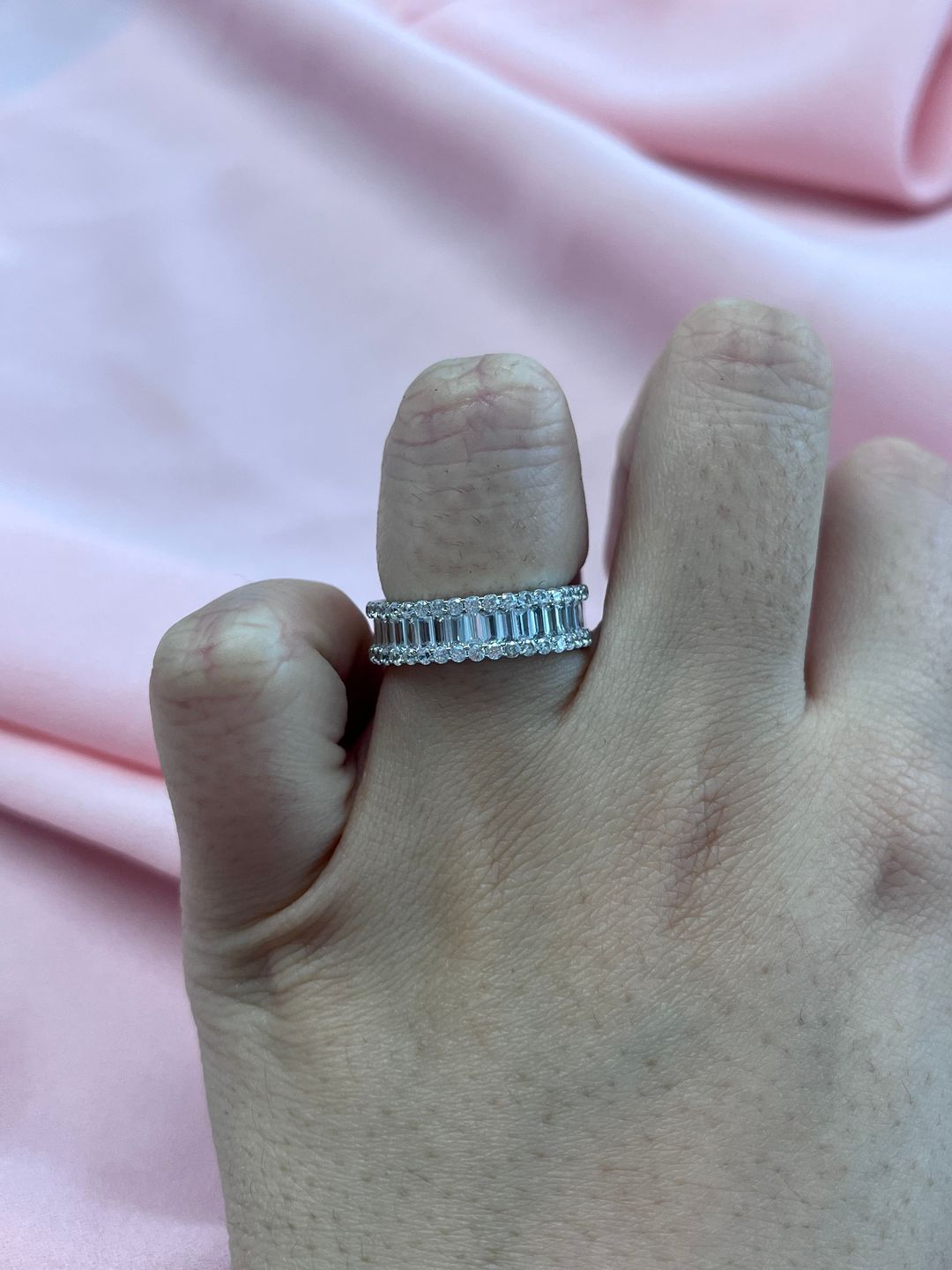 Customer photo review of Louily Stunning Emerald Cut Women's Wedding Band In Sterling Silver