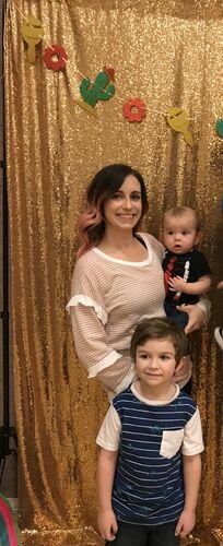 Customer photo review of Brigitte Brianna Striped Ruffle Sleeve Sweatshirt