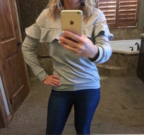 Customer photo review of Brigitte Brianna Ruffle Sweatshirt