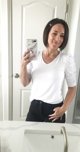 Customer photo review of Brigitte Brianna Ruched Sleeve Top