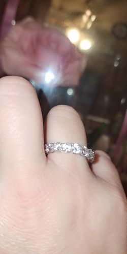 Customer photo review of Louily Classic Eternity Round Cut Women's Wedding Band In Sterling Silver