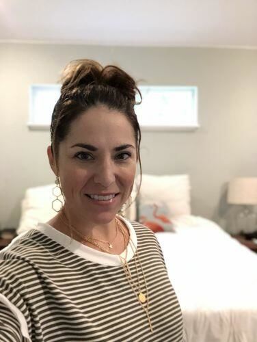 Customer photo review of Brigitte Brianna Striped Ruffle Sleeve Sweatshirt