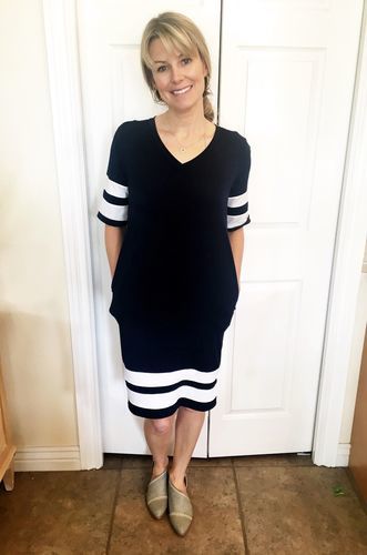 Customer photo review of Brigitte Brianna Varsity Dress