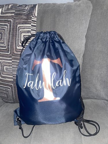 Customer photo review of Drawstring Bag Personalised with Name & Initial