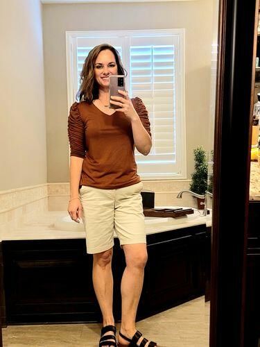 Customer photo review of Brigitte Brianna Ruched Sleeve Top