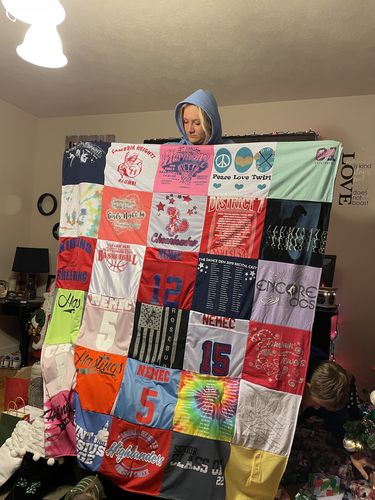 T-shirt quilt with running, travel themes by Jaime from PA